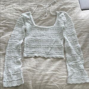 Hollister Long-Sleeve Square-Neck Crochet Sweater